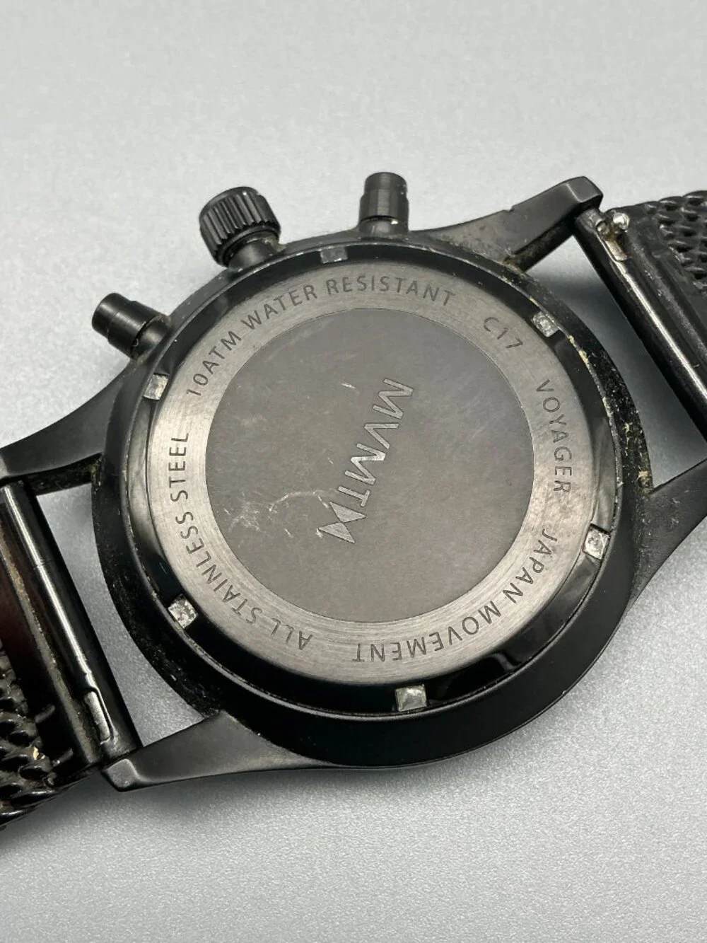 MVMT Voyager Black Rose Watch Men 42mm Dual Time Zone Mesh Band New Battery